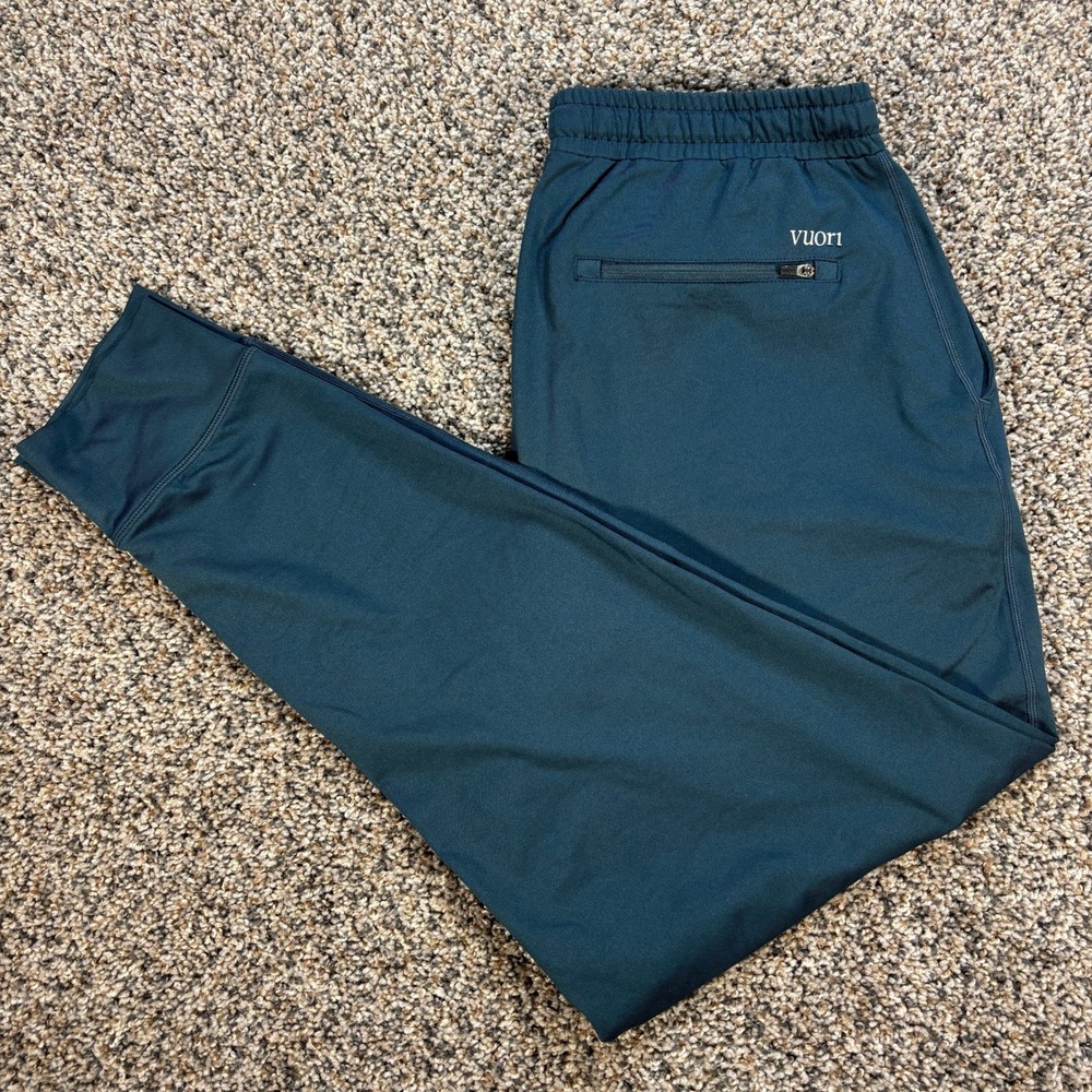 Vuori Men's Large Joggers Teal Blue Zipper Pockets Drawstring Performance Pants